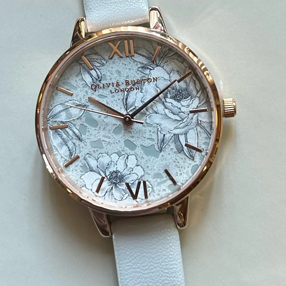 Olivia Burton Terrazzo Florals Watch With 34mm Grey Floral Face & Green Band